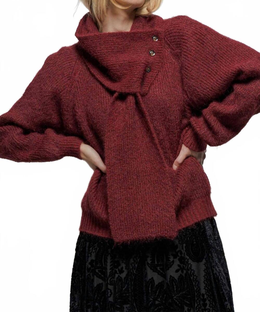 NEW URBAN DAIZY detachable scarf ribbed knit sweater top in burgundy